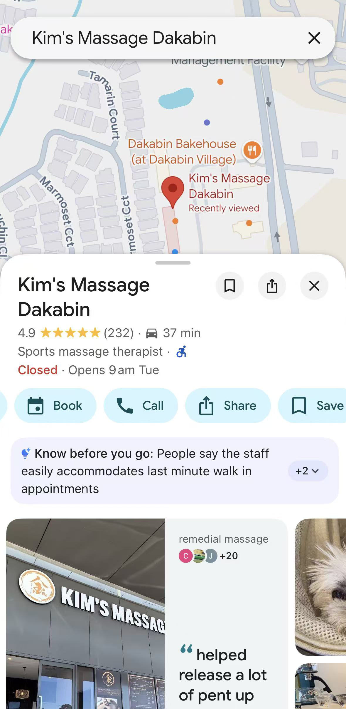 Google Maps search results with online booking